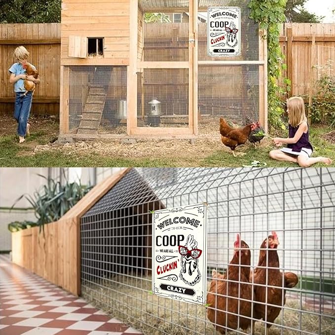 Funny Metal Signs for Chicken Coop Decor-Chicken Signs Welcome to Our Coop-Funny Chicken Gifts Tin Signs Chicken Coop Accessories for Home Farm Outdoor Kitchen Garden Yard,8x12inch