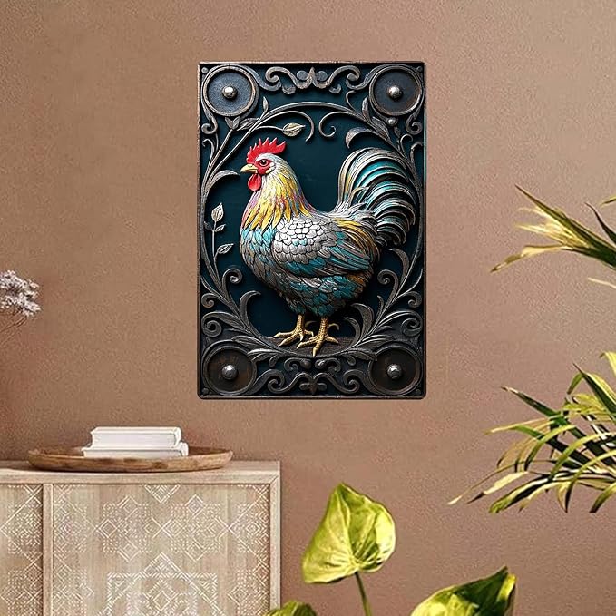 Chicken Metal Tin Sign Vintage 2D Flat with 3D Visual Effect Metal Post Wall Art for Chicken Coops Farms Yards Home Bar Cafe Garage or Office - Thoughtful Chicken Gift Idea
