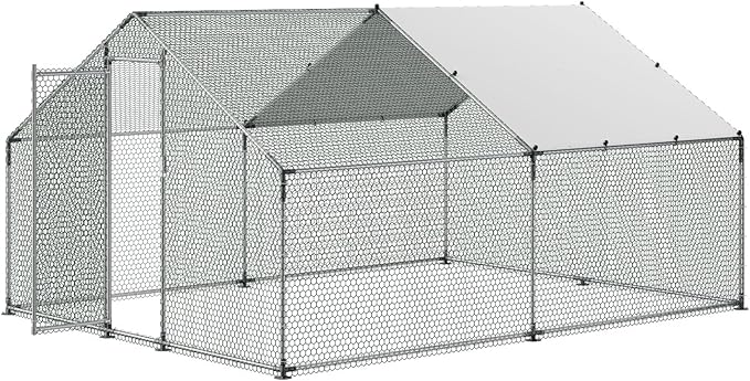 VEVOR Large Metal Chicken Coop, 9.8x13.1x6.5 ft Large Walk in Chicken Runs for Yard with Cover, Hen House Enclosure with Security Lock, Outdoor Duck Rabbit Cage Poultry Pen for Backyard, Farm, Yard