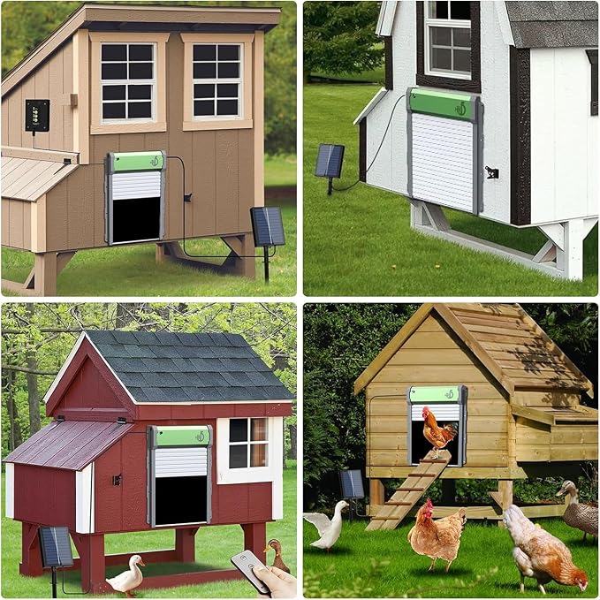 Upgraded Automatic Chicken Coop Door, Solar Henhouse Door Opener with Timer/Light Sensor/Remote Control/Manual Mode Aluminum Alloy 4 Modes Automatic Chicken Door with Anti-Pinch Design (Green)