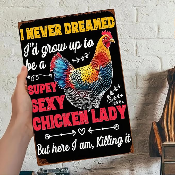 Chicken Metal Tin Sign Vintage Retro Poster Wall Decor Chicken Decoration for Chicken Coops Farms Yard Home Bar Cafe Garage or Office - Thoughtful Chicken Gift Idea