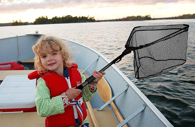 PLUSINNO Fishing Net Fish Floating Landing Net, Kayak Nets with Fixed Foldable Telescopic Pole Handle, Bass Trout Fishing Nets with Nylon Mesh for Pond Lake River, Fishing Gear Gifts for Men Anglers