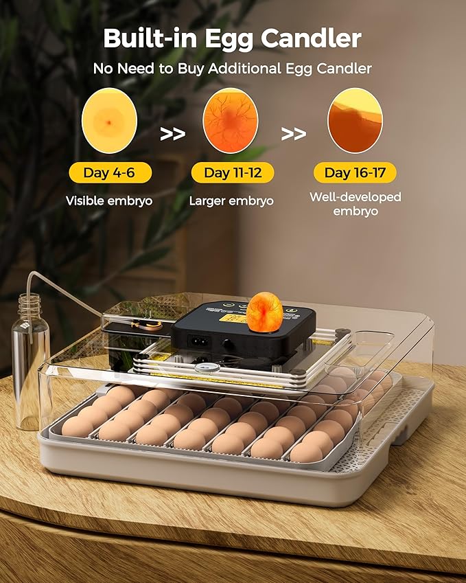 48 Egg Incubator for Hatching with Automatic Egg Turning and Humidity Control, Egg Candler, Poultry Egg Incubator for Chicken, Ducks, Goose, Pigeon, Quail, ideal for Farm, Classroom, Home