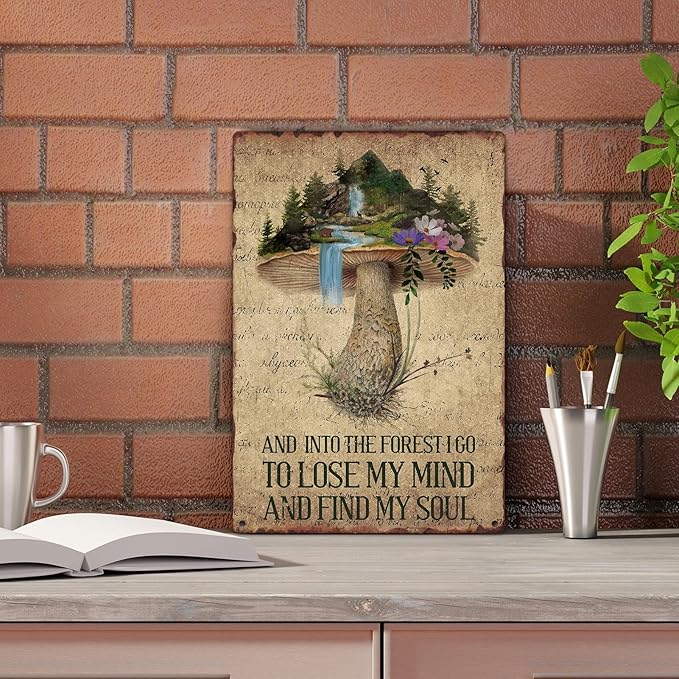Sanwarm Metal Sign 8X12 Inch, Cute Mushroom Colorful Vintage Tin Sign Wall Art Decor for Home, Living Room, Kitchen, Garden, Bedroom, Office, Hotel, Cafe And Pub Decoration