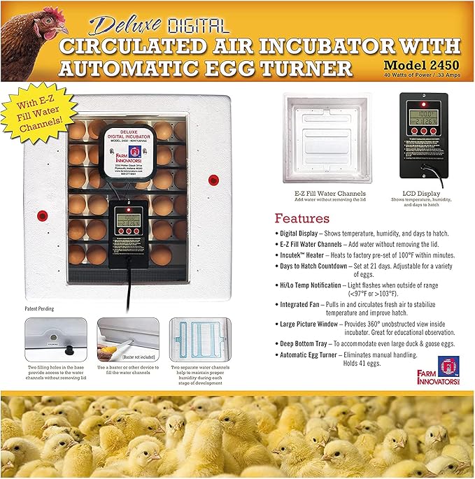 Farm Innovators 2450 Heated Digital Circulated Air Incubator with Automatic Egg Turner for Improved Egg Hatching of Up To 41 Eggs, White (2 Pack)