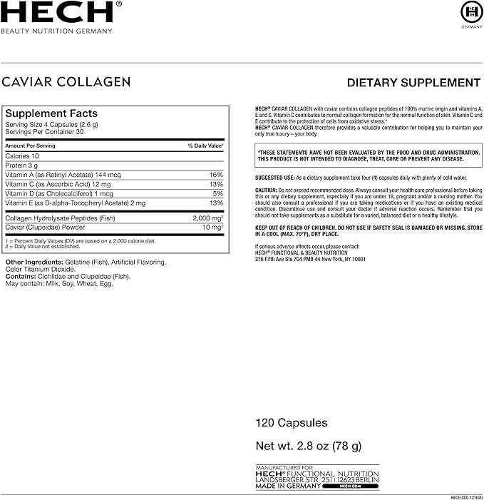 Caviar Collagen Capsules - Beauty Supplement with 2,000 mg Marine Collagen Peptides, Caviar Extract and Vitamin Complex