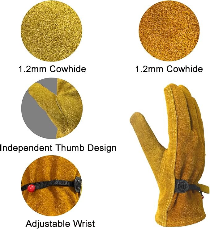 Leather Gardening Gloves for Men, Work Gloves for Welding, Construction, Chainsaw, Farm, Ranch, Yard Work gloves