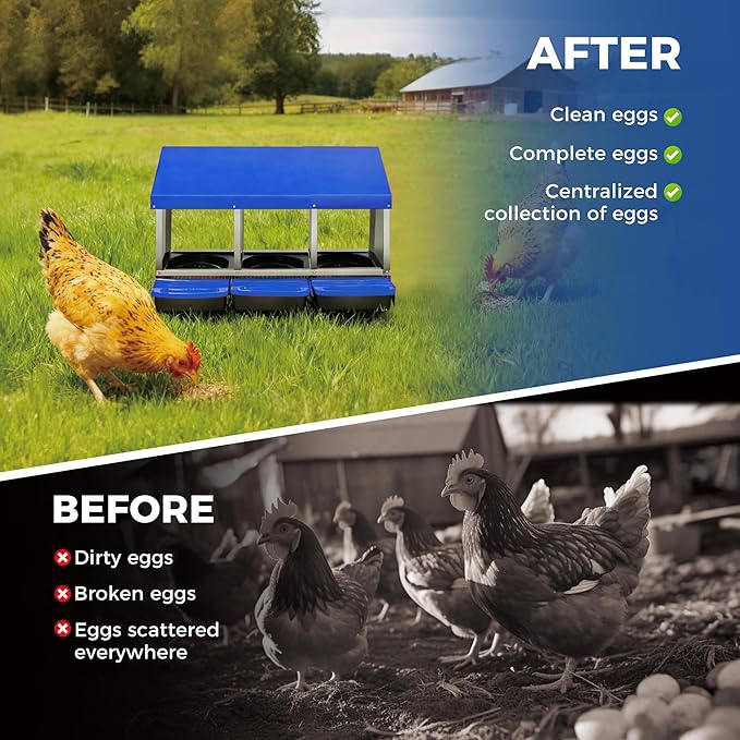 Garvee Chicken Nesting Boxes, 3 Hole Roll-Away Nesting Boxes for Chickens Coop with Perch, Hens, Ducks & Other Poultry,Egg Laying Box with Lid Cover to Protect Eggs,Easy to Assemble