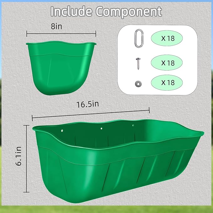 Hanging Goat Feeders,Chicken Feeder Waterer,Large Feed Trough 7.5 Quart 6 Pack,Hanging Fence Feed Trough for Poultry Livestock,Green