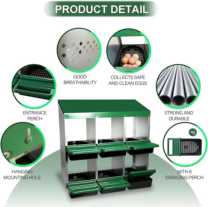 Metal Chicken Nesting Boxes, Roll Away Egg Collection with Lid Cover to Protect Eggs, Easy Clean Ventilated Design for Chicken Coop, Hen Roosting Boxes for Laying