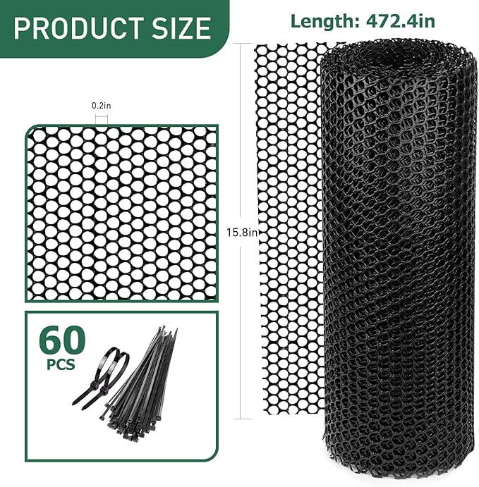 15.7 in x 39.3 FT Black Chicken Wire mesh,Comes with 60 Twist Ties,Plastic Chicken Wire Fencing,Poultry Netting,Poultry Fence,Chicken Wire for Crafts,Plastic Garden Fencing,Floral Chicken Wire