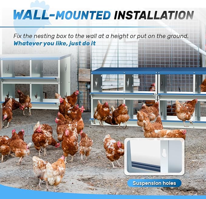 Chicken Nesting Box 8 Compartments Laying Boxes for Chicken Hens Ducks Poultry Protect Eggs Chicken Coop Easy Egg Collection Wall Mount Metal Nest Box for Chicken Coop