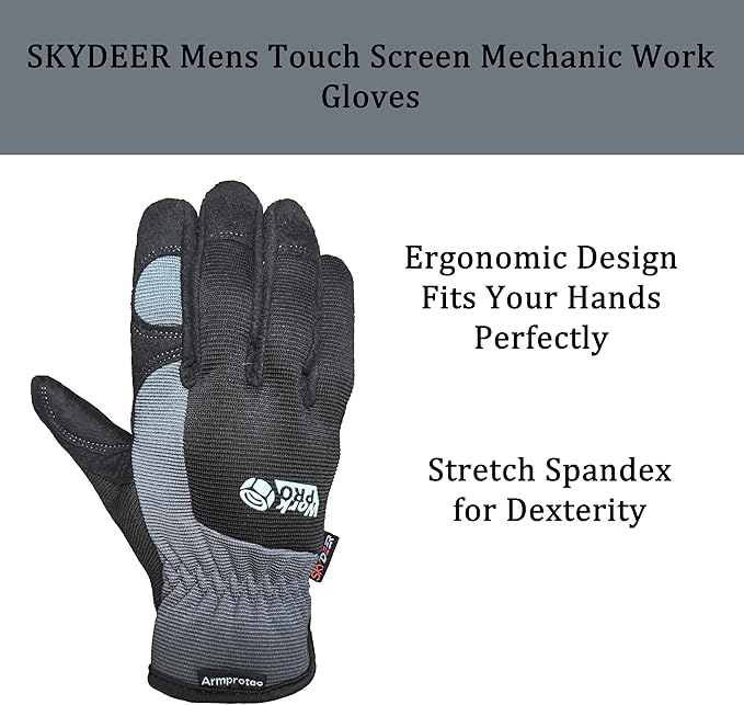 SKYDEER Touch Screen Leather Work Gloves for Women, Impact Protection, Vibration Reduction, Machine Washable Gardening Gloves (SD8821G/XL)