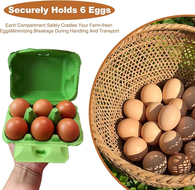 Half Dozen Paper Pulp Egg Cartons Cheap Bulk Fresh Chicken Eggs Basket Holder Storage Container Reusable for Easter (Green, 20)