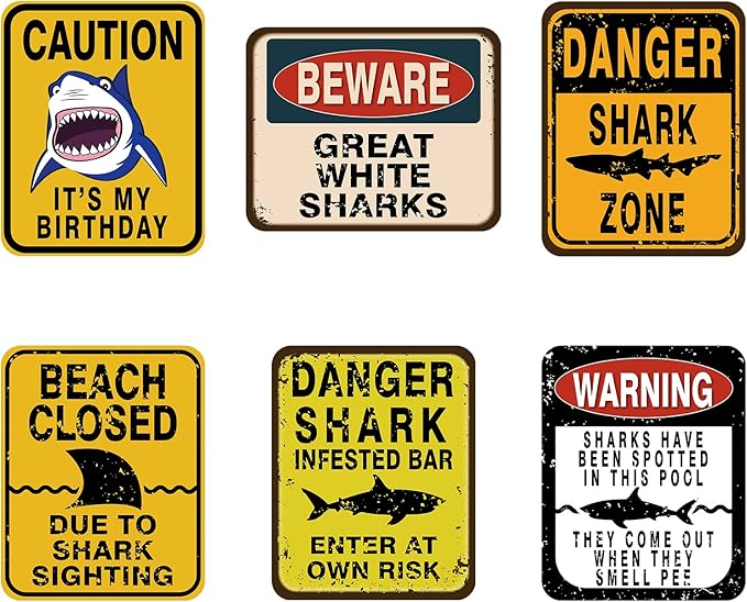 WERNNSAI Shark Party Decorations - 6 PCS Funny Shark Birthday Party Decoration Signs for Boys Kids Under The Sea Theme Birthday Baby Shower Supplies Ocean Shark Sign Decor for Jaws Party Decorations