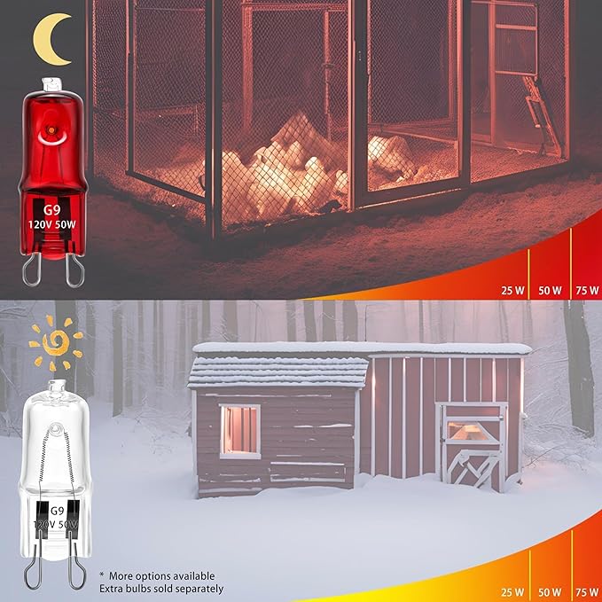 Heat Lamp for Chickens Coop Tiny Chick Brooder, Infrared Flood Light Red Bulbs Replaceable E26 Base 50 Watt Chick Heater for Reptile Pets Duckling Poultry Livestock