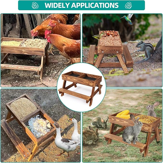 Chicken Table No Waste, Chicken Picnic Feeder Handmade Carbonized Wooden, Large DIY Chicken Feeder Kit, Wild Bird, Duck & Squirrel Feeders, Mesh Bottom Keep Food Fresh and Dry Easy to Clean and Fill