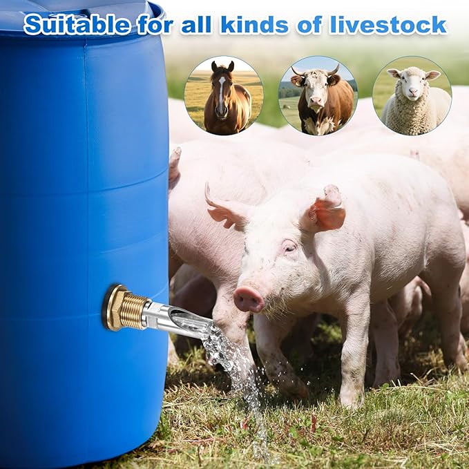 8-Pack Pig Nipple Waterer for Barrel Kit, Stainless Steel Automatic Pig Water Nipple with Brass Water Tank Connector and Installation Hole Opener for Hog/Goat/Sows Piglets