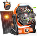 Drchop Solar Camping Fan, 【Max 60H Runtime】 10W Solar Powered Fans with Solar Panel, Rechargeable Fan & Led Lantern, Battery Operated Powered Outdoor Tent Fans for Camping Summer Essentials (Orange)