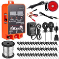 5.5J Electric Fence Charger with Digital Display & Alarm, AC/DC Dual Power, 12V Input 8KV/12KV Output, 250ft Aluminum Wire 50 Insulators & Socket Tool for Animal Control Predator Deterrent