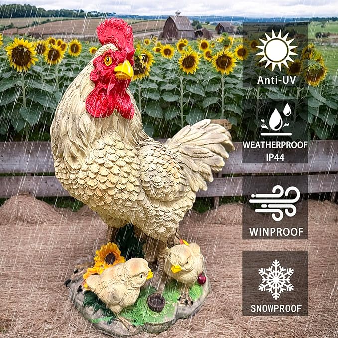 Teaeeno Real Rooster Yard Decor, Chicken Yard Decorations Outdoor,Garden Rooster Decor for Outside,Lawn Statues Decorative Ornaments for Home Patio Backyard Landscape, Ornament for Women/Gardening