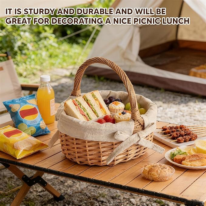 Small Wicker Basket Wicker Picnic Basket Storage Basket Bread Basket, Eggs Candy Basket for Candy Harvesting Photography Prop