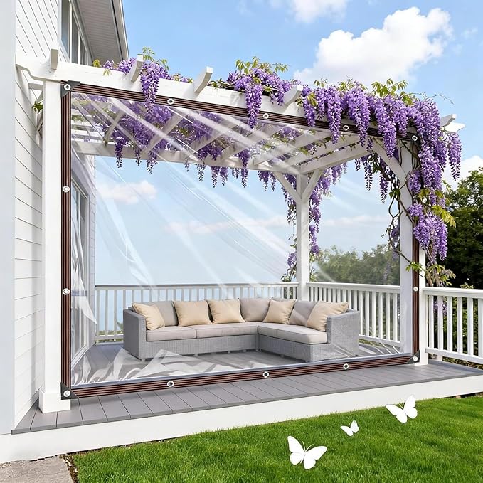 Clear Vinyl Tarps with Grommets 9 x 23FT Heavy-Duty Waterproof Covers for Garden Protection, Patio Enclosures, Greenhouse Applications Chicken Coop & Outdoor Plant Protection