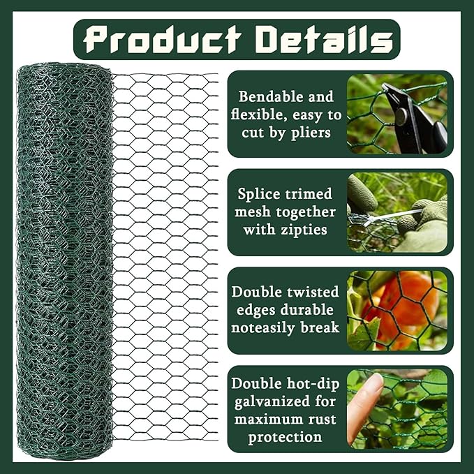 32.8FT x16IN Plant Protectors from Animals,Free-Cut Metal Chicken Wire for Outdoor Plants to Keeping Rabbits Squirrels Chicken Animals Out
