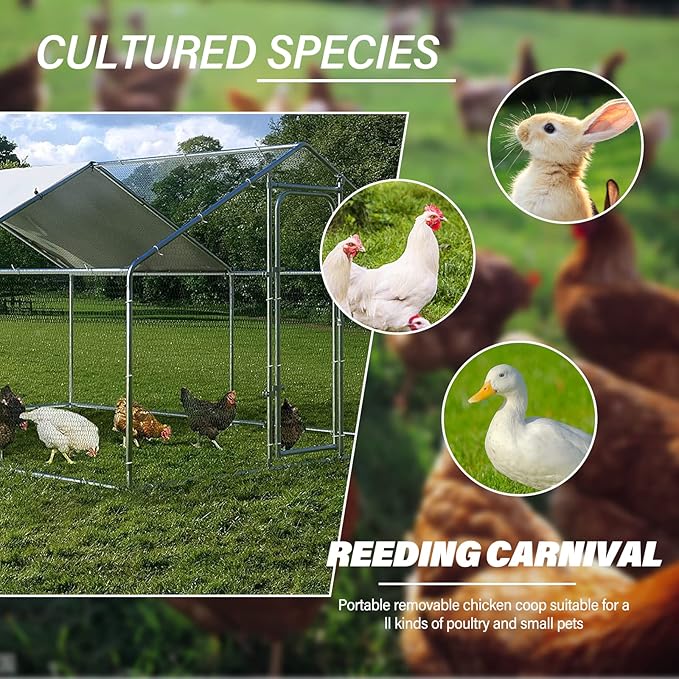 Large Chicken Coop Metal Chicken Run for Yard Walk-in Poultry Cage Heavy Duty Chicken Pen with Waterproof and Anti-UV Cover for Outdoor Farm Use