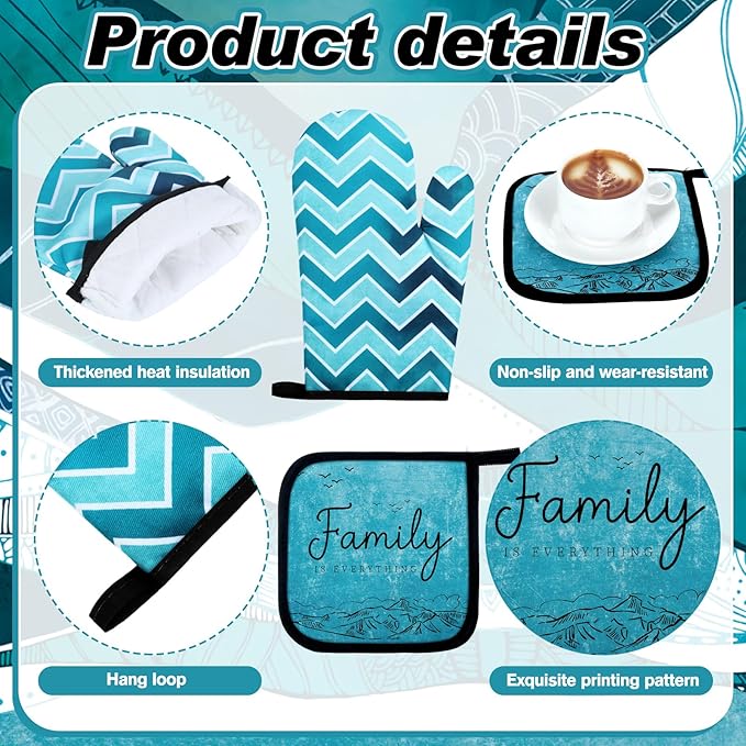 10 Pcs Landscape Kitchen Dish Towels Rugs Oven Mitts and Pot Holders Set Farmhouse Kitchen Decor Set for Women Mom Daughter Gift Cooking Baking Grilling (Ocean Green)