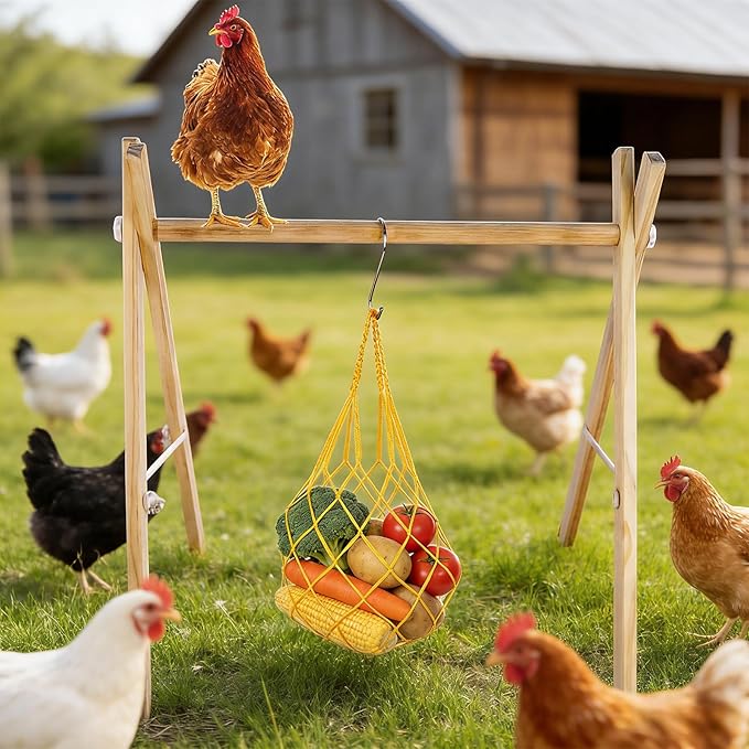 Chicken Perch & Swing Set for Coops, Wooden Roosting Bars with Feeding Net, Easy Assemble Chicken Coop Accessories for Backyard Poultry