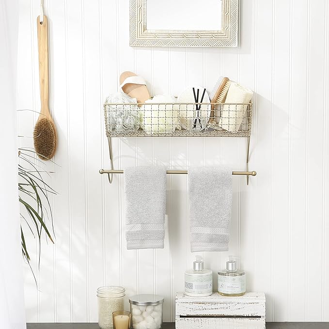 DII Rustic Farmhouse Bathroom Décor, Metal Storage, Large Towel Bar, Gold