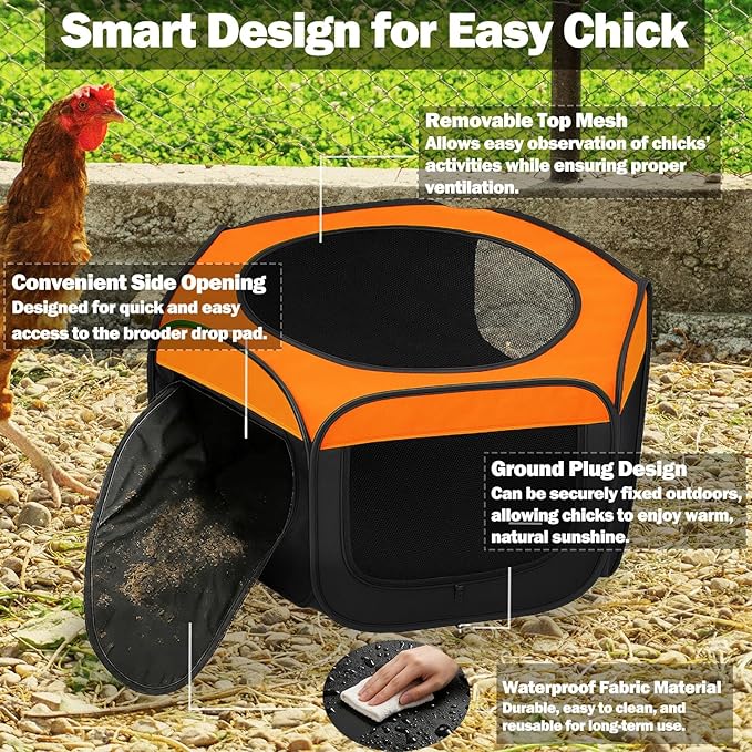 Chicken Brooder Box for Chicks, Pop-Up Chick Starter Kit Brooder Pen with Double Door Cover, Collapsible Large Baby Chicken Brooder for Indoor Outdoor Use, for Chicks, Ducks & Quail