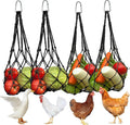 Chicken Vegetable Fruit Hanging Feeder 4Pcs, Reusable String Bag with Hook for Chicken Coop Toys, Poultry Feeding Tool for Hens,Duck,Goose(Black)
