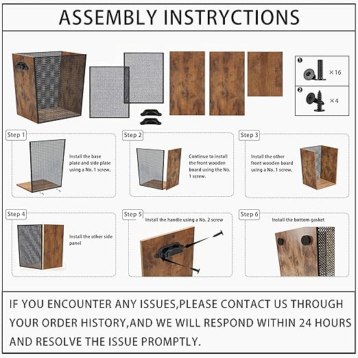 2 Gallon Black Wooden Trash Can - Rustic Office Waste Paper Basket - Decorative Garbage Bin for Bedroom, Bathroom, Kitchen, Living Room