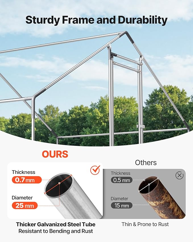 VEVOR Large Metal Chicken Coop with Run, Walkin Chicken Coop for Yard with Waterproof Cover, 6.5 x 9.8 x 6.5 ft, Spire Roof Large Poultry Cage for Hen House, Duck Coop and Rabbit Run