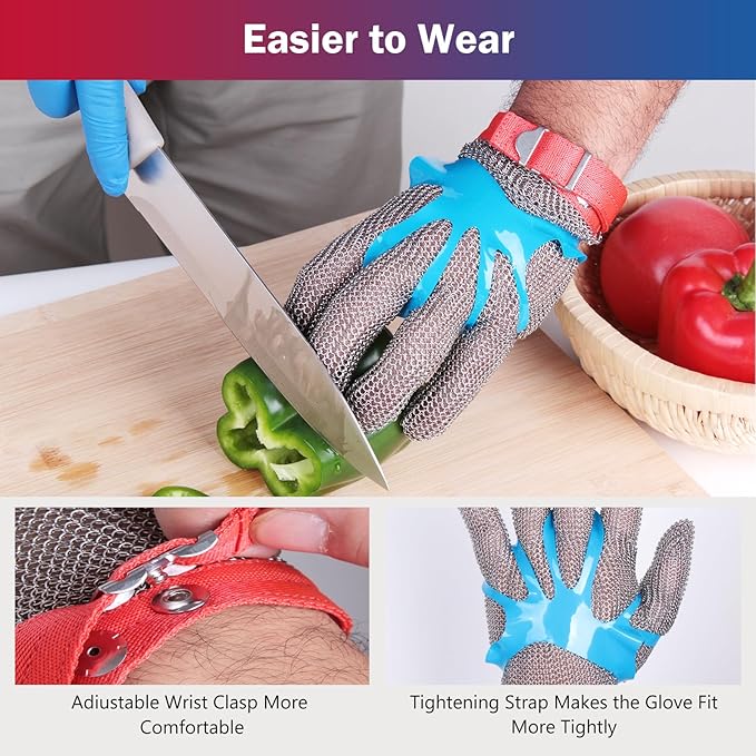 Pro Chainmail Gloves for Cutting Meat&Food,Highest Level Cut Resistant Gloves Food Grade,Upgrade Stainless Steel Metal Mesh Glove,Butcher Cut Proof Glove for Chefs Safety Work(XS)