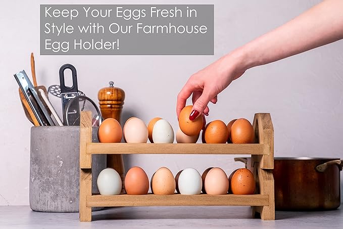 Farmhouse Stackable Wood Egg Holder - Egg Storage Tray (3)