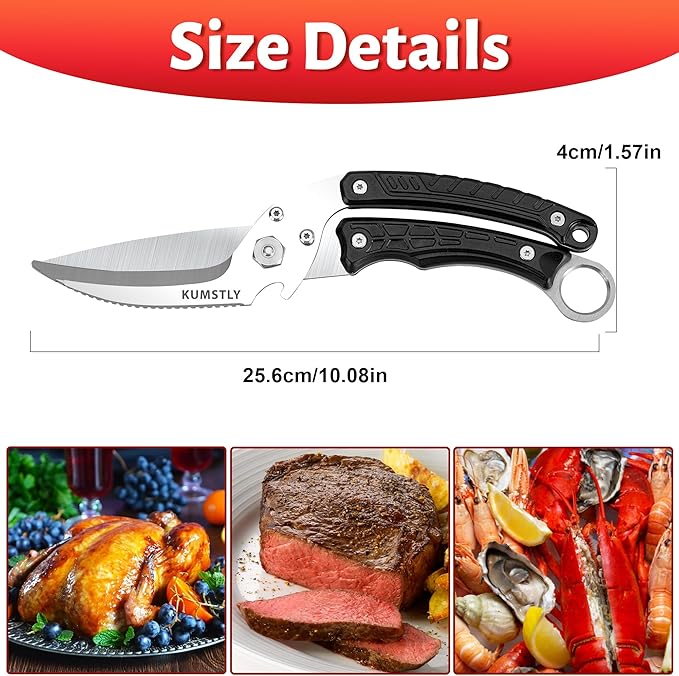 Kitchen Scissors All Purpose Kitchen Shears Heavy Duty for Cutting Chicken, Turkey, Meat, Bones, Vegetables Stainless Steel Spatchcock Shears Multipurpose Food Scissors (Black)