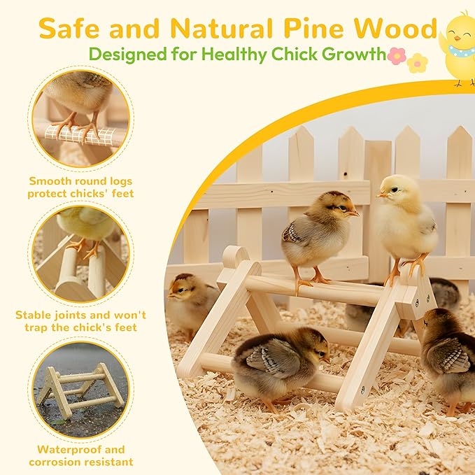 Innoland Chick Perch Foldable, Chick Toys Stable & No Assemble, Baby Chick Toys for Stand Training, 8.27" × 7.68" × 4.92" Roosting Perch for Chicks Brooder | Coop (S)