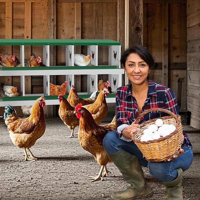 Chicken Nesting Box,10 Compartment Metal Poultry Nest Box Wall Mount, Metal Roll Away Eggs Laying Boxes, Easy Egg Collection, Easy Cleaning,10 Room Chicken Coop for Hens