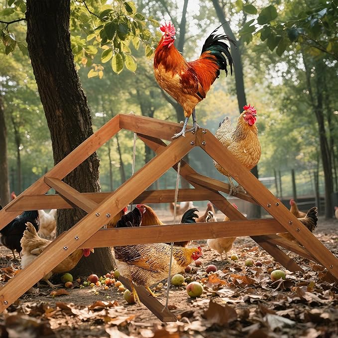 Roosting Bars for Chickens in Coop: Chicken Perches for Coop with Swing - Chicken Run Accessories Toy, Wooden Ladder for Pet, Ideal for Backyard Poultry, Farms - Easy to Assemble and Clean