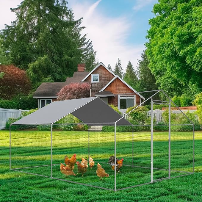 Chicken Coop Cover, 11.5 * 6.5 FT Chicken Run Cover with Ball Bungees Cords, Sun Shade Cloth for Yard Large Chicken Coop, Walk-in Chicken Run Pen, Duck Coop Tarp (1 Pack, Silver)