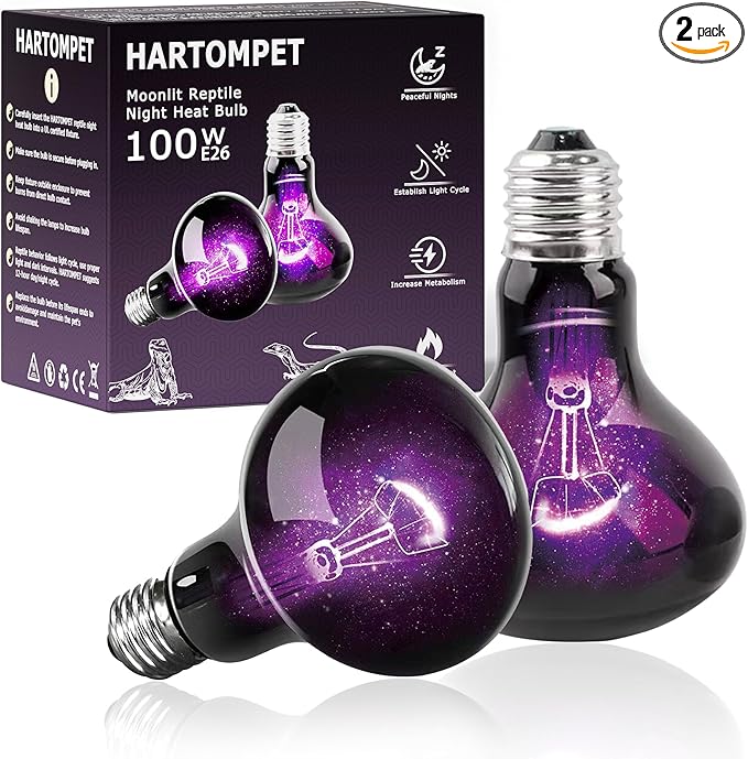 R80-100W Reptile Night Light Bulb, UVA Heat Lamp - Simulate Natural Moonlight, Purple Basking Lamp, 2000 Hours lifespan