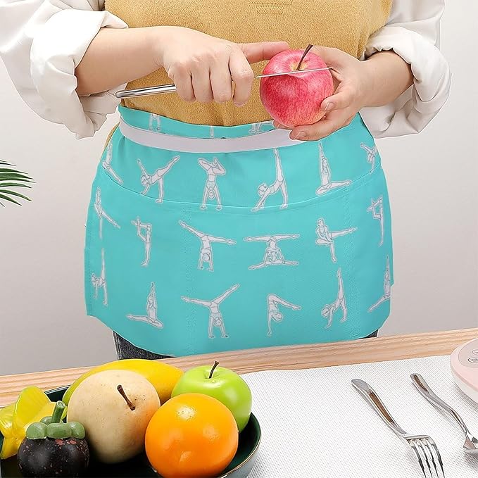 Unisex Apron for Cooking Server Waitress Half Waist Apron with 3 Pockets