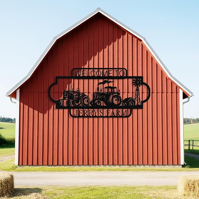 Personalized Metal Farm Sign, Custom Tractor Farm Metal Signs Outdoor, Custom Ranch Sign, Customized Large Hanging Family Name Welcome Sign for Farms, Ranch, Barn, Farmhouse