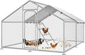 Large Metal Chicken Coop with Roosting Perch, Waterproof and UV-Resistant Cover, Outdoor Walk-in Cage Hen House for Yard Farm Rabbit Duck Chicken Run Spire Roof (10’ W x 13.2’ L x 6.4’ H)