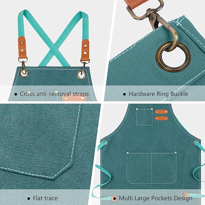 Unisex Aprons with Large Pockets,Cotton Canvas Cross Back Heavy Duty Adjustable Work Apron,Size Kids to Adult