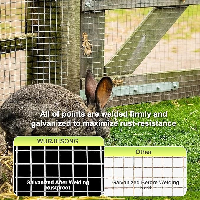 Hardware Cloth 16'' x 10' 1/2 in Galvanized Wire Mesh Roll (19 GA) Chicken Wire Fence Roll for Chicken Pen/coop Fences, Screen mesh, Rabbit/Snake Fences, Poultry enclosures, Handicraft Making, etc.