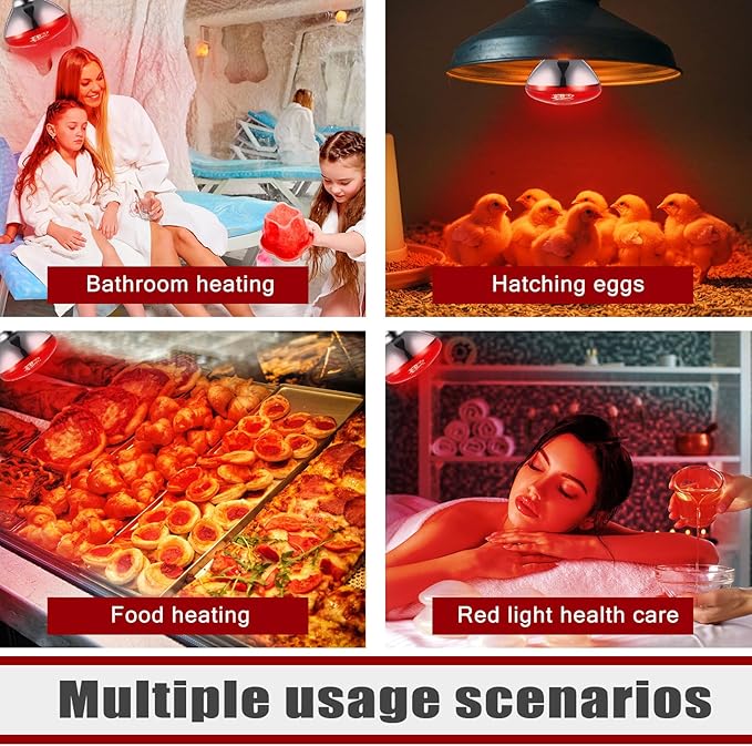 VIHOSE 2 Pack Infrared Heat Lamp for Chickens 250watt 120v Thickened Red Heat Lamp Bulbs for Food Service, Reptile, Pet, Bathroom, Light Therapy Use E26 Base
